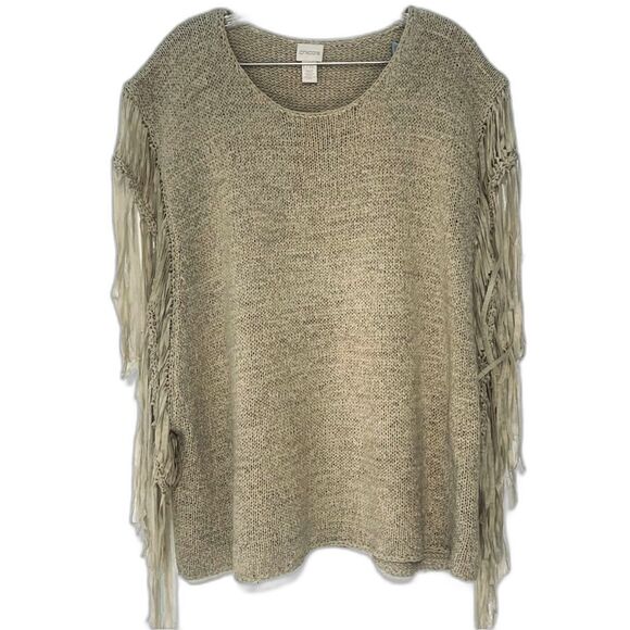 Chico’s Tarrin Artisanal Weaving Fringe Sleeves Poncho Style Sweater Sz … - Picture 5 of 12